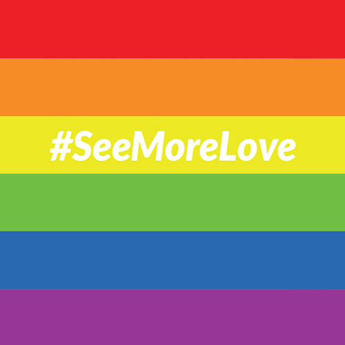 Rainbow flag with text: "#SeeMoreLove".
