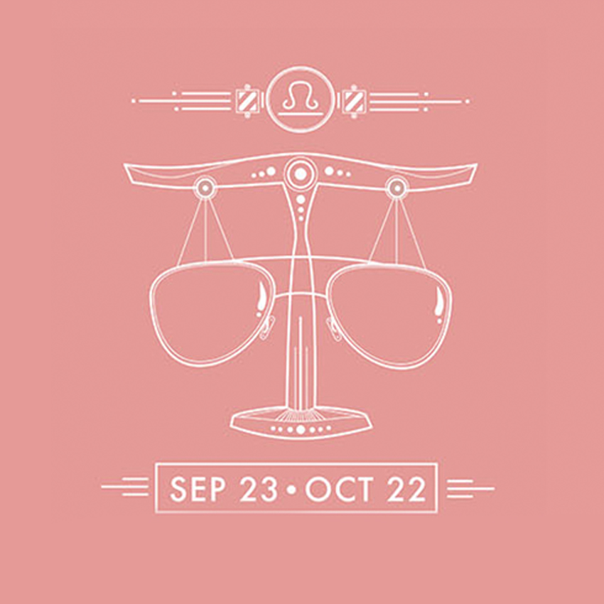 Libra sign with scales. Text: "SEP 23 • OCT 22".